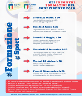 Coni Firenze: al via le iscrizioni ai corsi base per istruttori e dirigenti