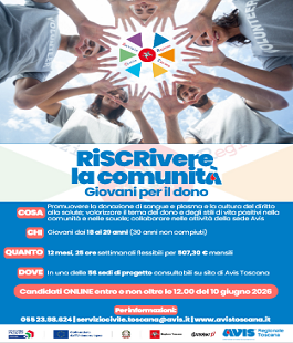 "RiSCRivere la comunit&agrave;", 8 nuovi progetti di Servizio Civile Regionale di Avis Toscana