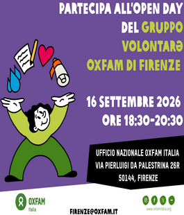 Open Day sulle nuove opportunit&agrave; di volontariato del gruppo Oxfam Firenze