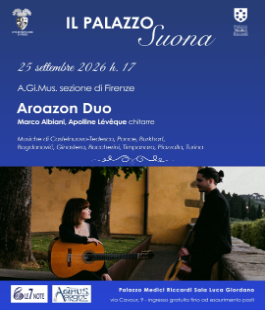 "Il Palazzo Suona": Duo Aroazon in concerto nella Sala Luca Giordano di Firenze